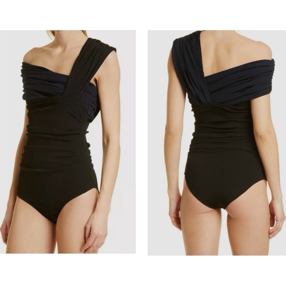 Goldsign Gelsey One-Shoulder Off the Shoulder 2-tone Ribbed Bodysuit Small NEW - Picture 4 of 16